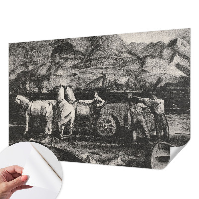 Papel de parede autocolante com estampa de cena de aldeia