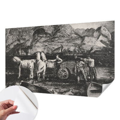 Papel de parede autocolante com estampa de cena de aldeia