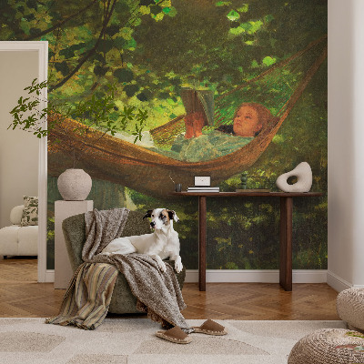 Autocolante de parede fotográfico com imagem de uma pessoa relaxando em uma rede