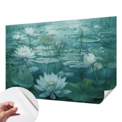 Papel de parede infantil com padrão de flores aquáticas