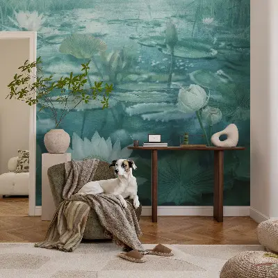 Papel de parede infantil com padrão de flores aquáticas