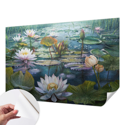 Papel de parede autocolante para quarto com estampa de flores do lago