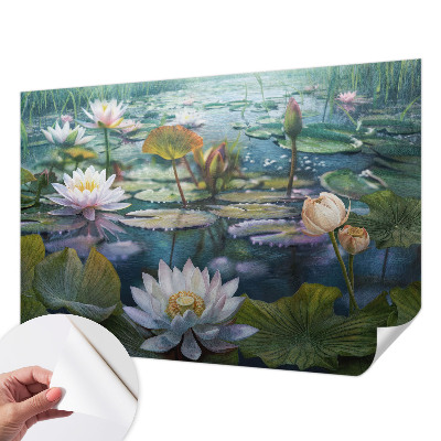 Papel de parede autocolante para quarto com estampa de flores do lago