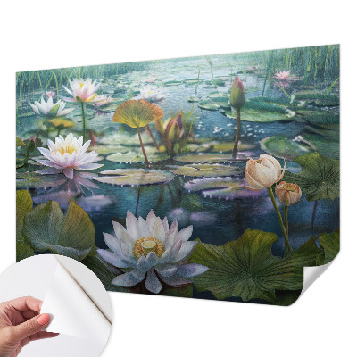 Papel de parede autocolante para quarto com estampa de flores do lago