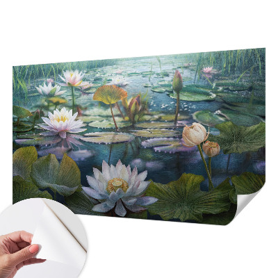 Papel de parede autocolante para quarto com estampa de flores do lago