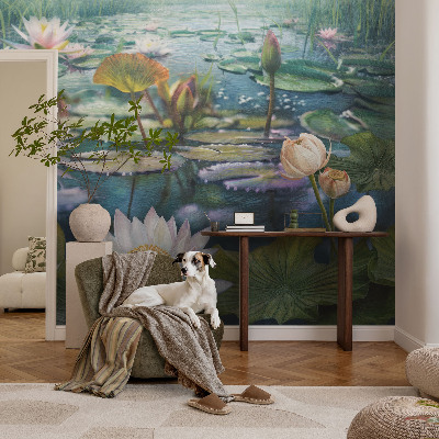 Papel de parede autocolante para quarto com estampa de flores do lago