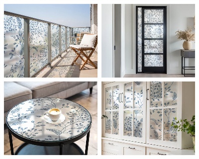 Vinil para vidro privacidade padrão vitral motivo vegetal