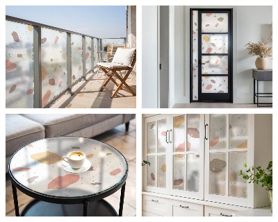 Película de privacidade para janela efeito vitral Terrazzo abstrato