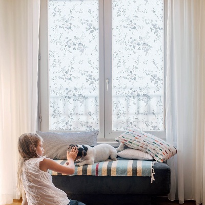 Película de privacidade para janela efeito vitral flores delicadas