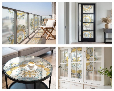 Película de privacidade para janela efeito vitral mandalas coloridas