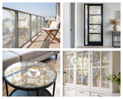 Película de privacidade para janela efeito vitral Mandalas boho