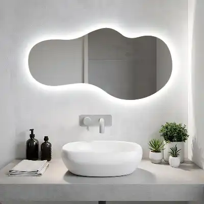 Espelho orgânico com LED de parede moderno