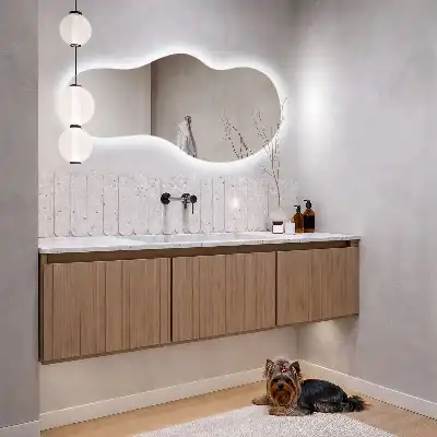 Espelho orgânico com LED de parede moderno