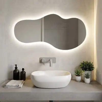 Espelho orgânico com LED de parede moderno