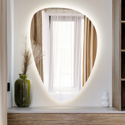 Espelho de parede ovoide com iluminação LED