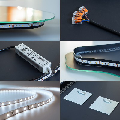 Espelho de parede ovoide com iluminação LED