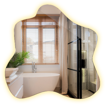 Espelho em forma de mancha com iluminação LED