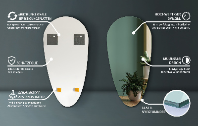 Espelho em formato de gota sem moldura para parede