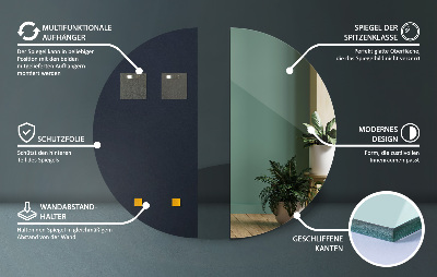 Espelho em meia lua sem moldura para parede