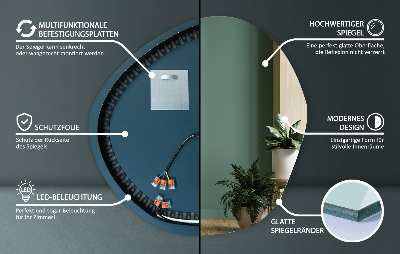 Espelho decorativo irregular com iluminação LED