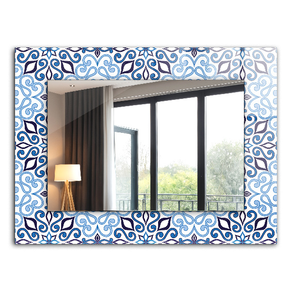 Espelho com moldura decorada Padrão ornamental azul