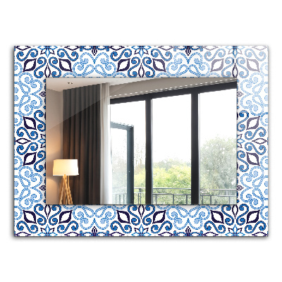 Espelho com moldura decorada Padrão ornamental azul