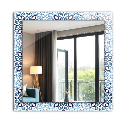 Espelho com moldura decorada Padrão ornamental azul