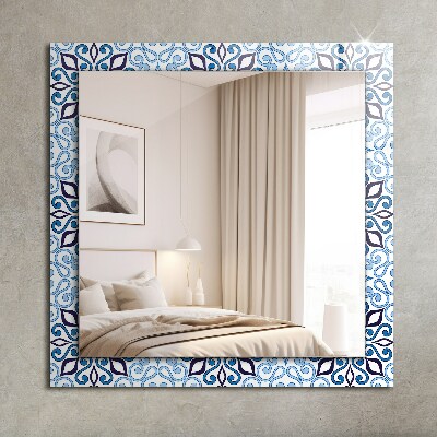 Espelho com moldura decorada Padrão ornamental azul