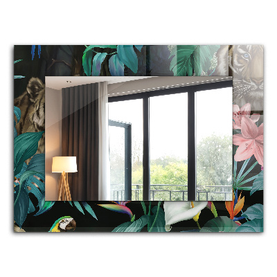 Espelho decorativo Tigres papagaios selva
