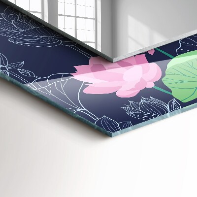 Espelho com moldura decorada Flores de lótus rosa