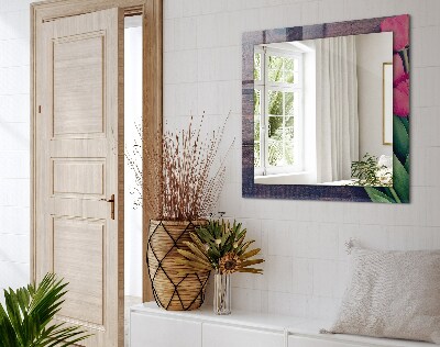 Espelho decorativo Tulipas cor de rosa de madeira