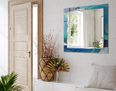 Espelho com moldura decorada Padrões de ondas azuis