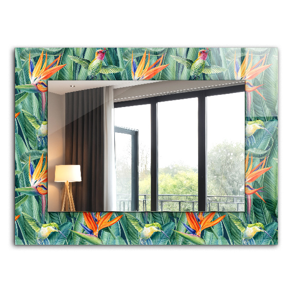 Espelho com moldura decorada Beija-flores e flores