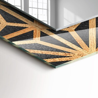 Espelho com moldura decorada Padrão geométrico de madeira