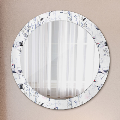 Espelho decorativo redondo Pássaros guindastes