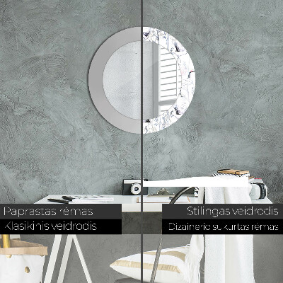 Espelho decorativo redondo Pássaros guindastes