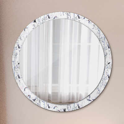 Espelho decorativo redondo Pássaros guindastes