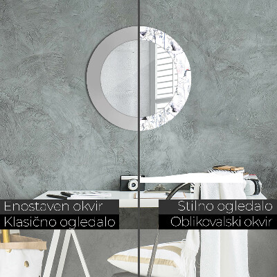 Espelho decorativo redondo Pássaros guindastes