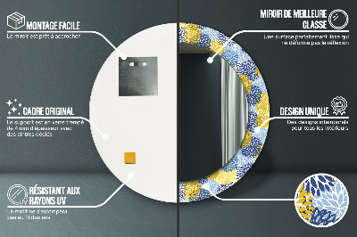 Espelho redondo decorativo Flores azuis