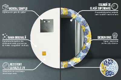 Espelho redondo decorativo Flores azuis