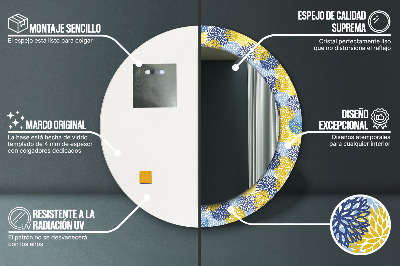 Espelho redondo decorativo Flores azuis