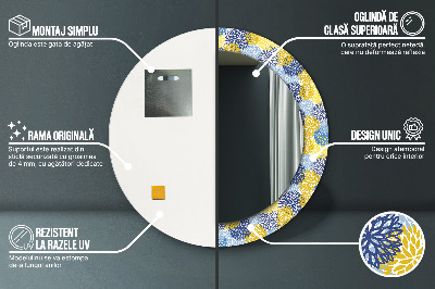 Espelho redondo decorativo Flores azuis