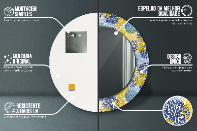 Espelho redondo decorativo Flores azuis