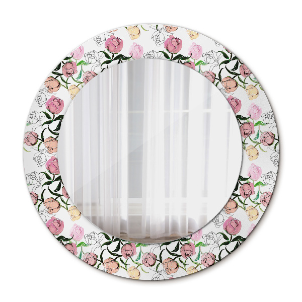 Espelho redondo decorativo Botões de peônia