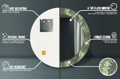 Espelho decorativo redondo Folhas tropicais