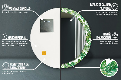 Espelho decorativo redondo Folhas da selva