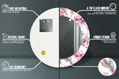 Espelho redondo decorativo Flores de peônia