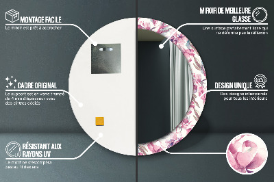 Espelho redondo decorativo Flores de peônia