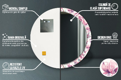 Espelho redondo decorativo Flores de peônia