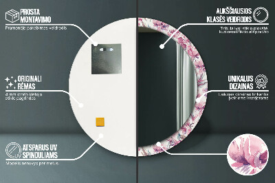 Espelho redondo decorativo Flores de peônia